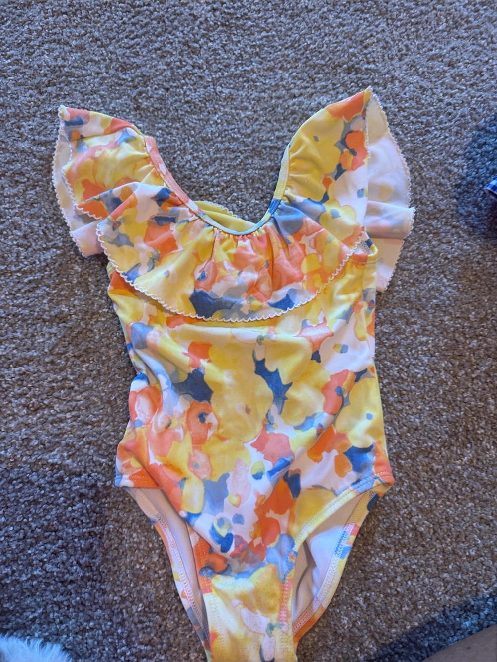 Janie and Jack Yellow Orange Floral Ruffle One-Piece Swimsuit